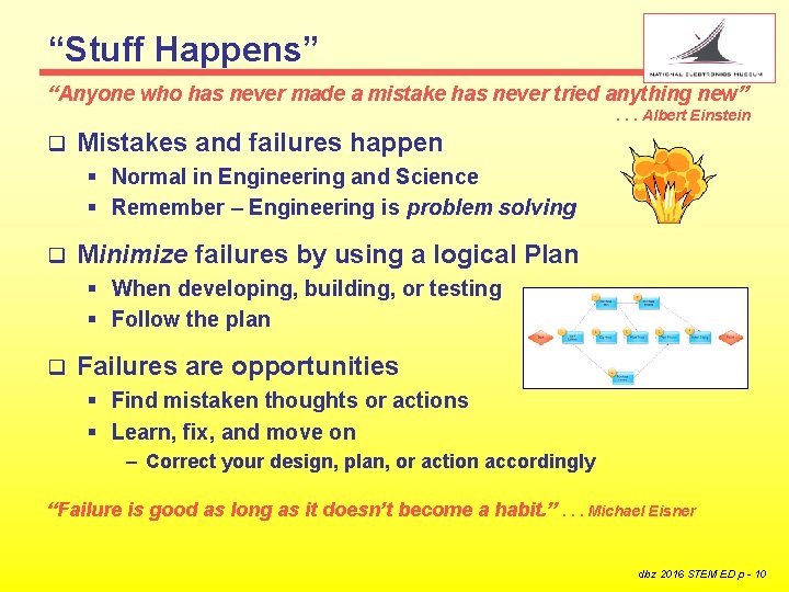 “Stuff Happens” “Anyone who has never made a mistake has never tried anything new”.