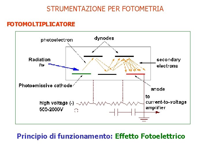 STRUMENTAZIONE PER FOTOMETRIA FOTOMOLTIPLICATORE Principio di funzionamento: Effetto Fotoelettrico 