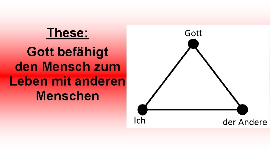 These: Gott befähigt den Mensch zum Leben mit anderen Menschen These: Gott befähigt den Mensch zum Leben mit anderen Menschen