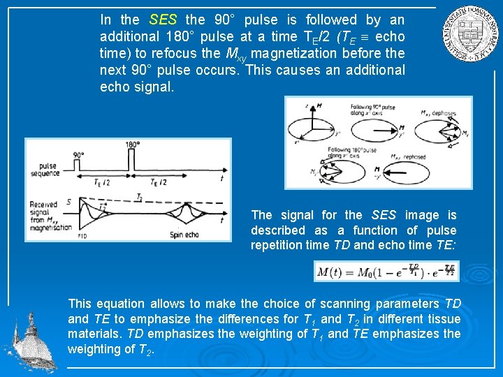 In the SES the 90° pulse is followed by an additional 180° pulse at