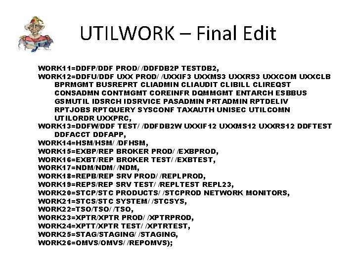 UTILWORK – Final Edit WORK 11=DDFP/DDF PROD/ /DDFDB 2 P TESTDB 2, WORK 12=DDFU/DDF