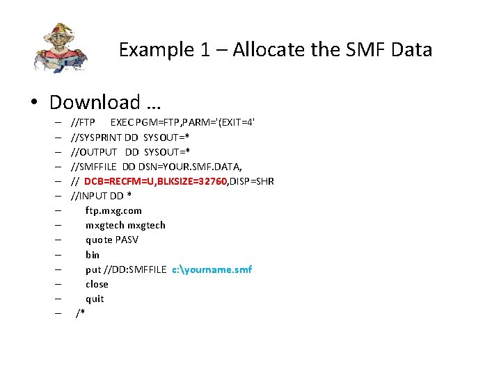 Example 1 – Allocate the SMF Data • Download … – – – –