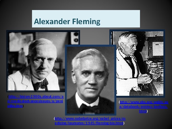 Alexander Fleming (http: //history 1900 s. about. com/o d/medicaladvancesissues/a/peni cillin. htm) (http: //www. pbs.