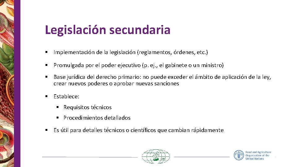 Legislación secundaria § Implementación de la legislación (reglamentos, órdenes, etc. ) § Promulgada por