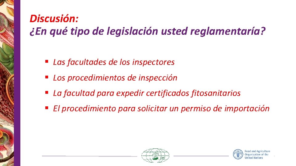 Discusión: ¿En qué tipo de legislación usted reglamentaría? § Las facultades de los inspectores