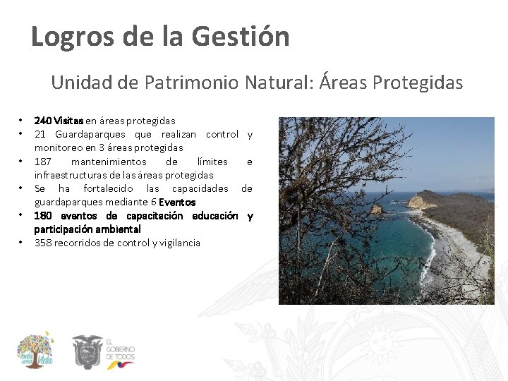 Logros de la Gestión Unidad de Patrimonio Natural: Áreas Protegidas • • • 240