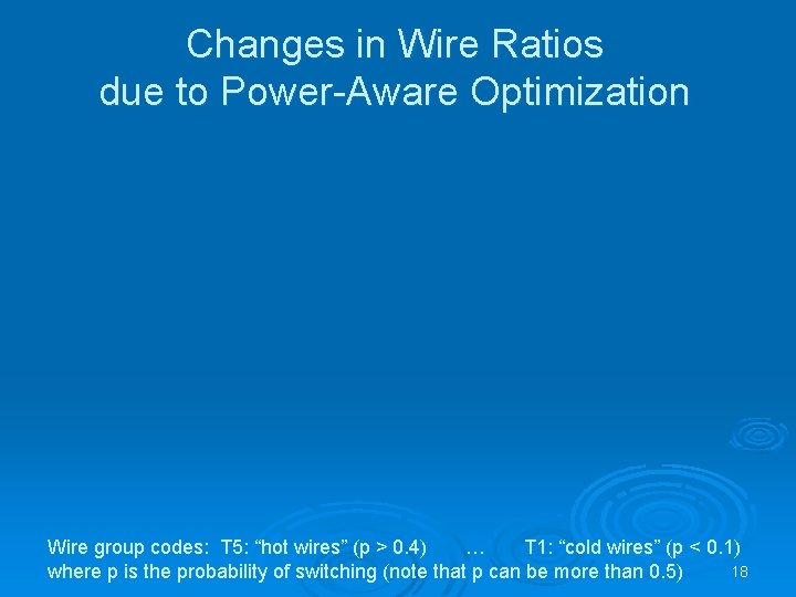 Changes in Wire Ratios due to Power-Aware Optimization Wire group codes: T 5: “hot