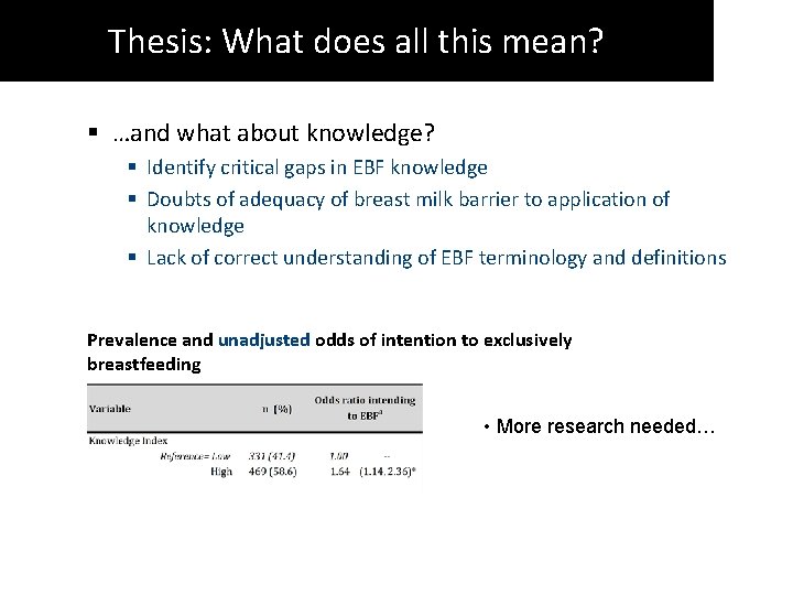 Thesis: What does all this mean? § …and what about knowledge? § Identify critical