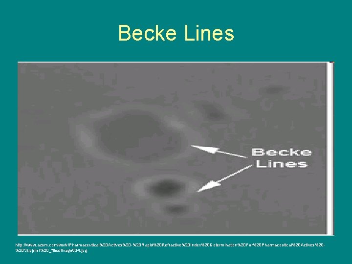 Becke Lines http: //www. azom. com/work/Pharmaceutical%20 Actives%20 -%20 Rapid%20 Refractive%20 Index%20 Determination%20 For%20 Pharmaceutical%20