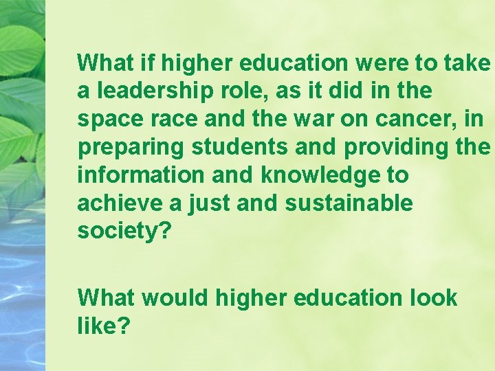 What if higher education were to take a leadership role, as it did in