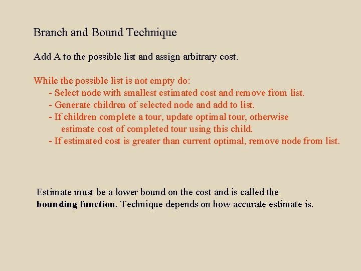 Branch and Bound Technique Add A to the possible list and assign arbitrary cost.