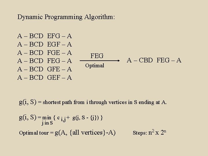 Dynamic Programming Algorithm: A – BCD A – BCD EFG – A EGF –