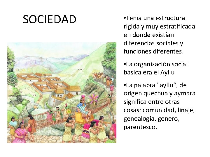 SOCIEDAD • Tenía una estructura rígida y muy estratificada en donde existían diferencias sociales