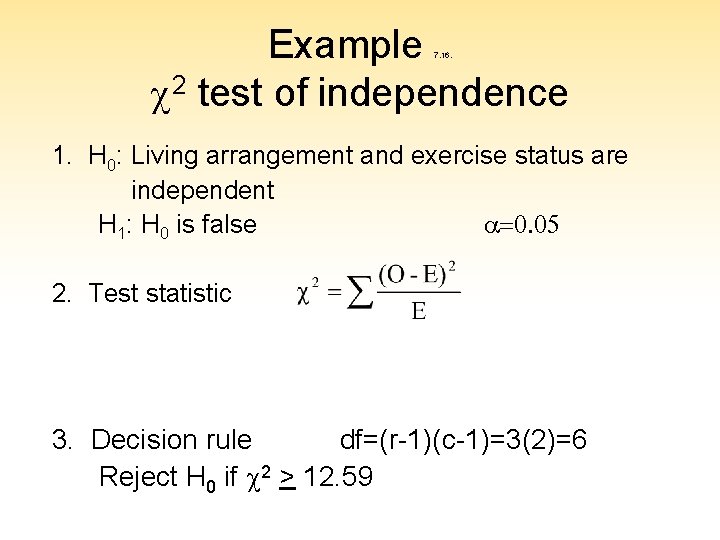 Example c 2 test of independence 7. 16. 1. H 0: Living arrangement and