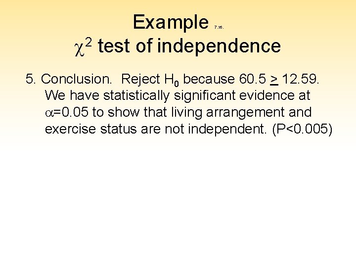 Example c 2 test of independence 7. 16. 5. Conclusion. Reject H 0 because