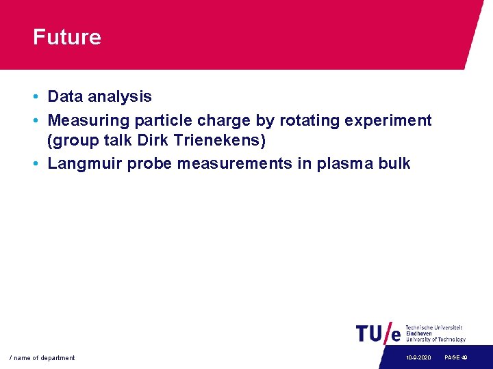 Future • Data analysis • Measuring particle charge by rotating experiment (group talk Dirk