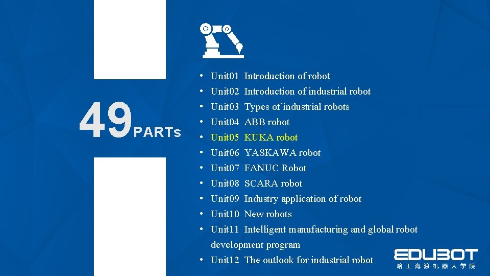 49 PARTs • • • Unit 01 Introduction of robot Unit 02 Introduction of