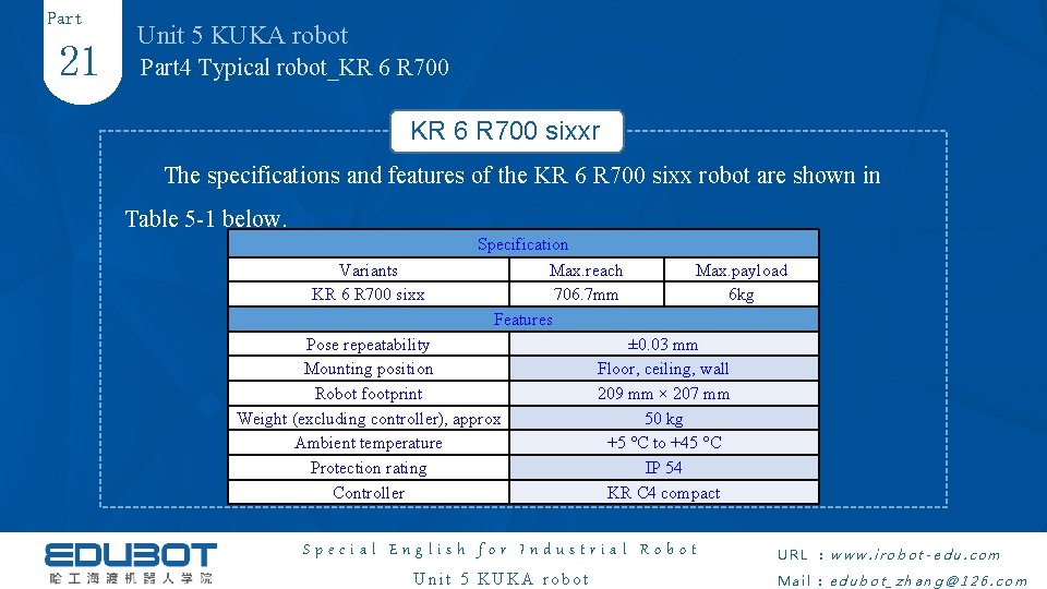 Part 21 Unit 5 KUKA robot Part 4 Typical robot_KR 6 R 700 sixxr