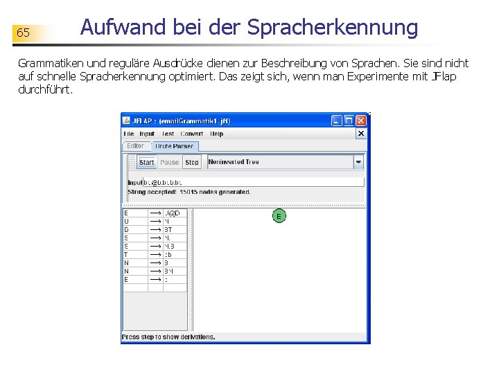 65 Aufwand bei der Spracherkennung Grammatiken und reguläre Ausdrücke dienen zur Beschreibung von Sprachen.