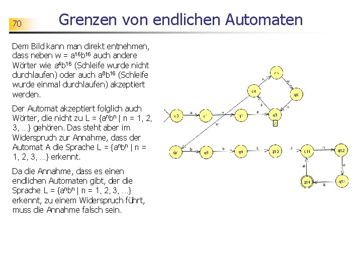 70 Grenzen von endlichen Automaten Dem Bild kann man direkt entnehmen, dass neben w