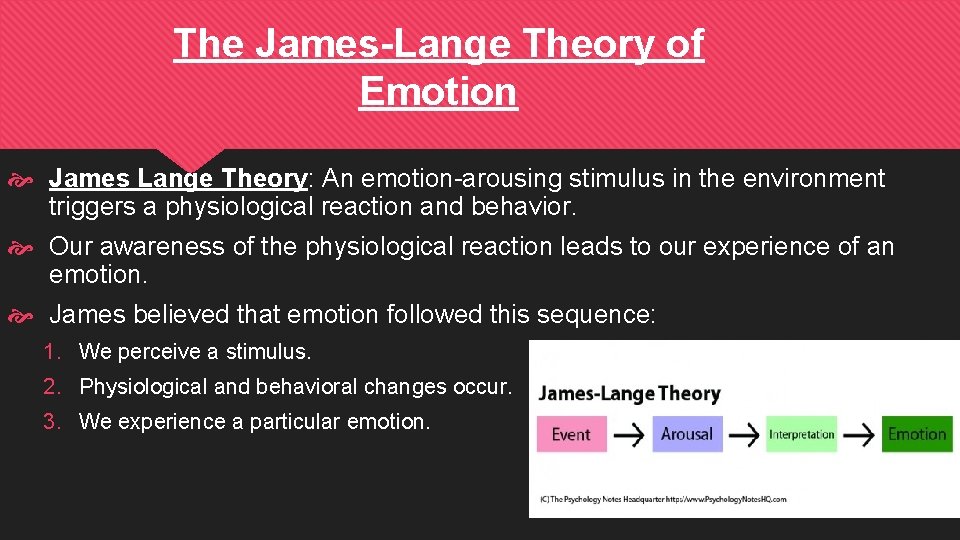 The James-Lange Theory of Emotion James Lange Theory: An emotion-arousing stimulus in the environment