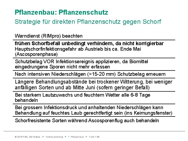 Pflanzenbau: Pflanzenschutz Strategie für direkten Pflanzenschutz gegen Schorf Warndienst (RIMpro) beachten frühen Schorfbefall unbedingt