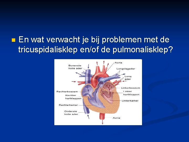 n En wat verwacht je bij problemen met de tricuspidalisklep en/of de pulmonalisklep? 