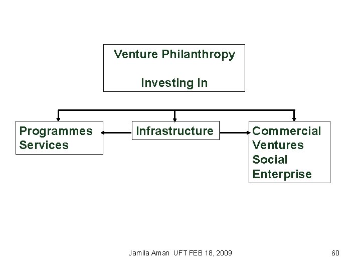 Venture Philanthropy Investing In Programmes Services Infrastructure Jamila Aman UFT FEB 18, 2009 Commercial