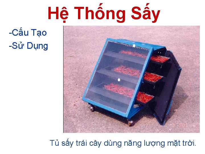 Hệ Thống Sấy -Cấu Tạo -Sử Dụng Tủ sấy trái cây dùng năng lượng