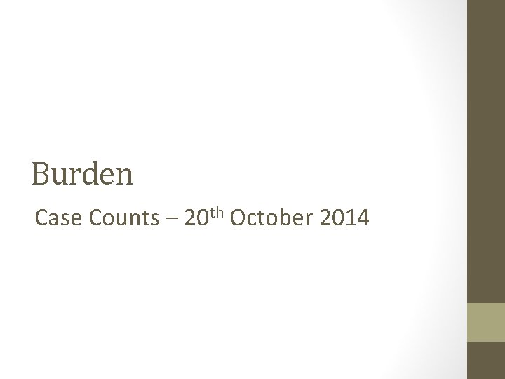 Burden Case Counts – 20 th October 2014 