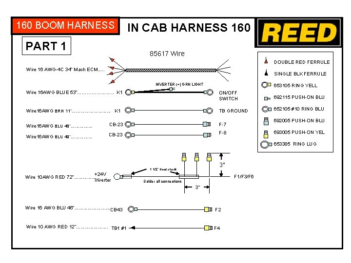 160 BOOM HARNESS PART 1 IN CAB HARNESS 160 85617 Wire DOUBLE RED FERRULE