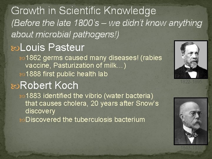 Growth in Scientific Knowledge (Before the late 1800’s – we didn’t know anything about