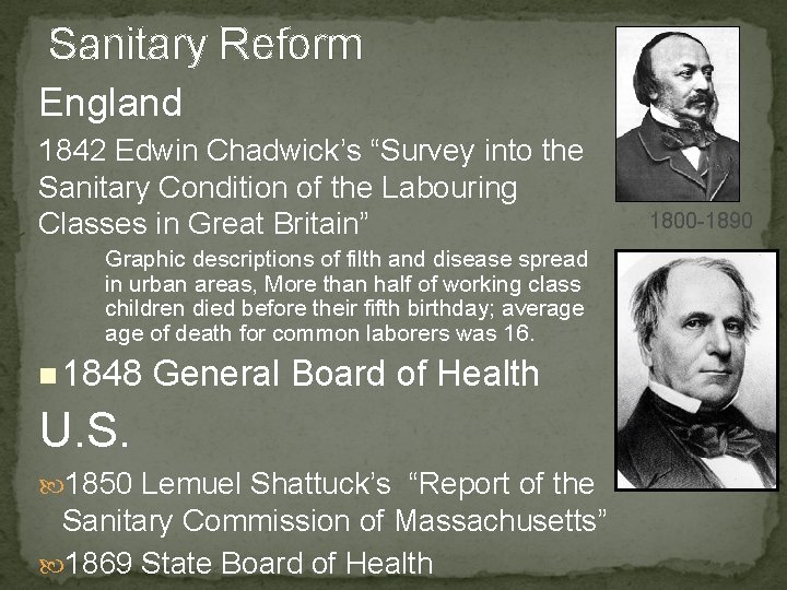Sanitary Reform England 1842 Edwin Chadwick’s “Survey into the Sanitary Condition of the Labouring