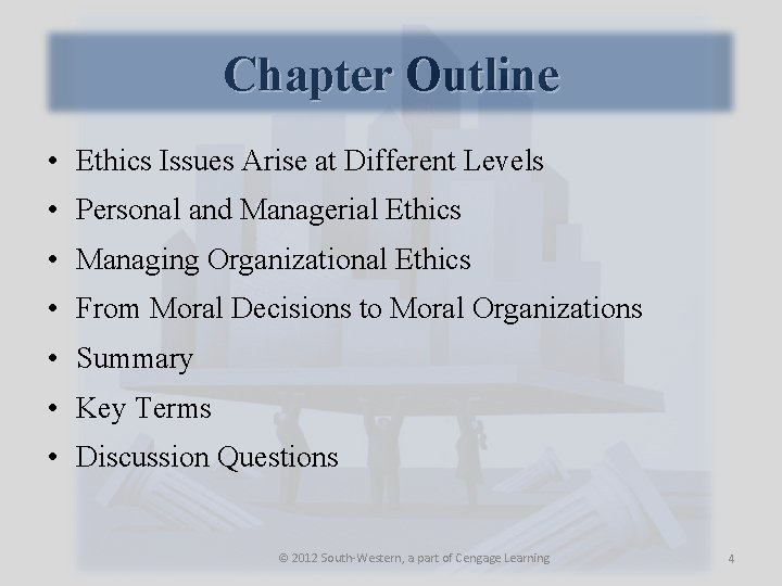 Chapter Outline • Ethics Issues Arise at Different Levels • Personal and Managerial Ethics