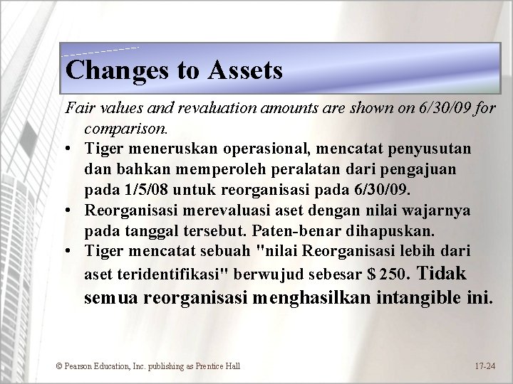 Changes to Assets Fair values and revaluation amounts are shown on 6/30/09 for comparison.
