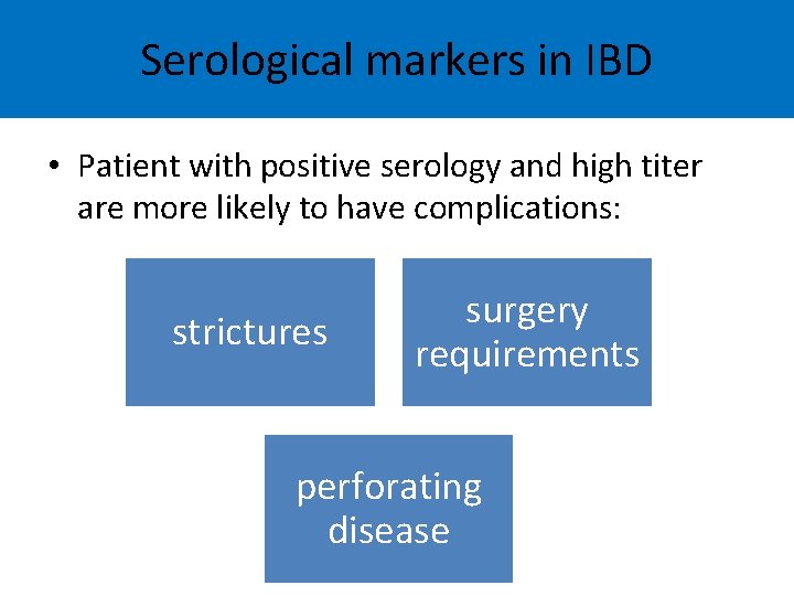 Serological markers in IBD • Patient with positive serology and high titer are more