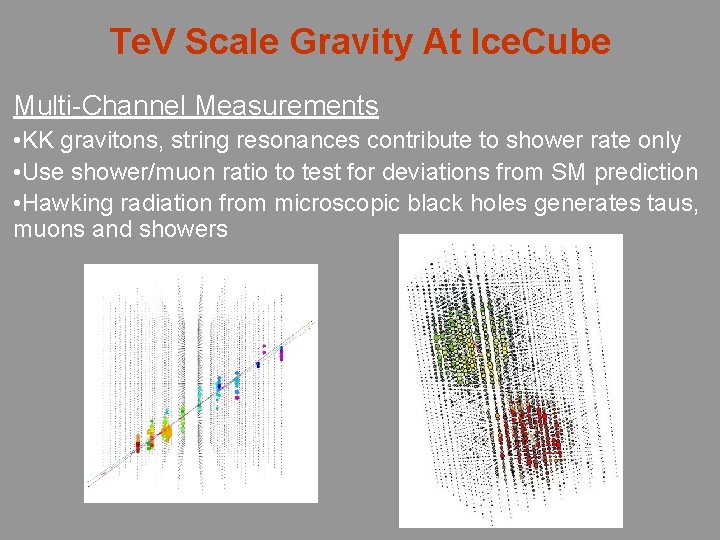 Te. V Scale Gravity At Ice. Cube Multi-Channel Measurements • KK gravitons, string resonances