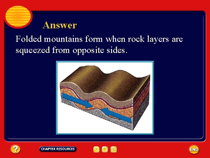 Answer Folded mountains form when rock layers are squeezed from opposite sides. 
