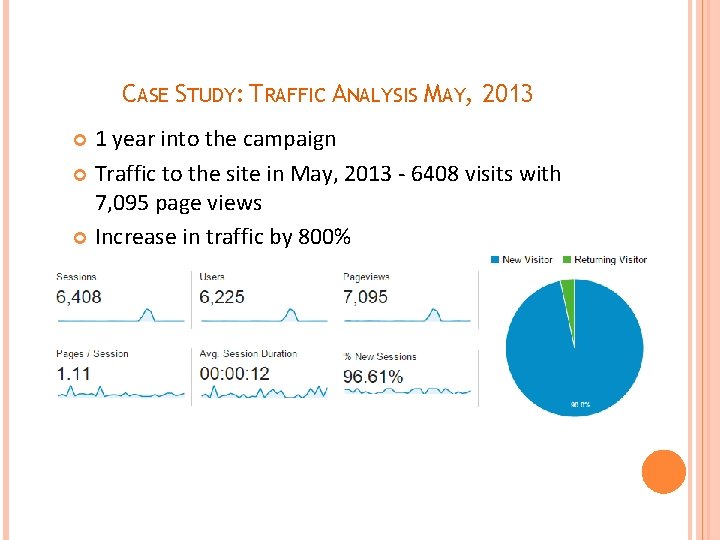 CASE STUDY: TRAFFIC ANALYSIS MAY, 2013 1 year into the campaign Traffic to the