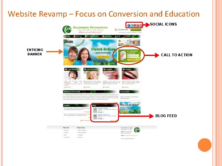 Website Revamp – Focus on Conversion and Education SOCIAL ICONS ENTICING BANNER CALL TO