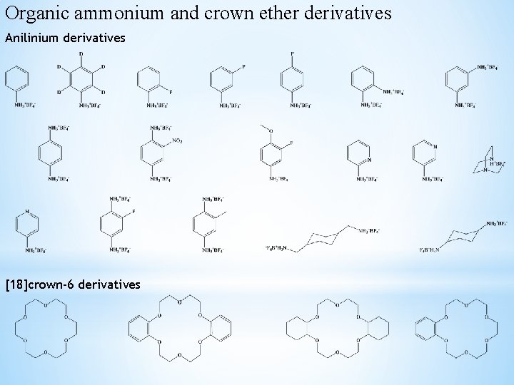 Organic ammonium and crown ether derivatives Anilinium derivatives [18]crown-6 derivatives 