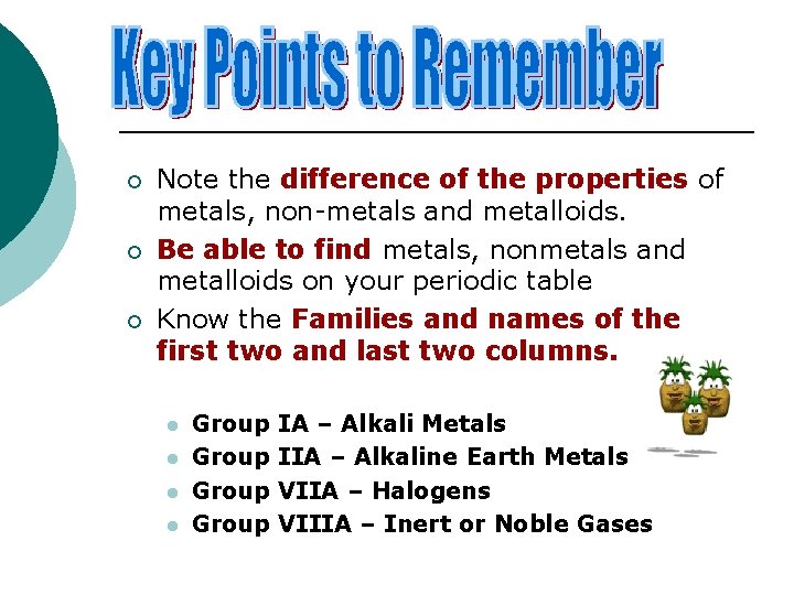 ¡ ¡ ¡ Note the difference of the properties of metals, non-metals and metalloids.