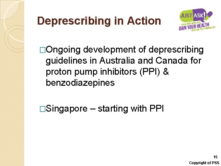 Deprescribing in Action �Ongoing development of deprescribing guidelines in Australia and Canada for proton