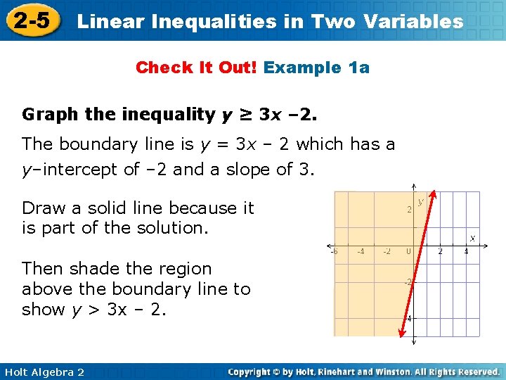 2 -5 Linear Inequalities in Two Variables Check It Out! Example 1 a Graph