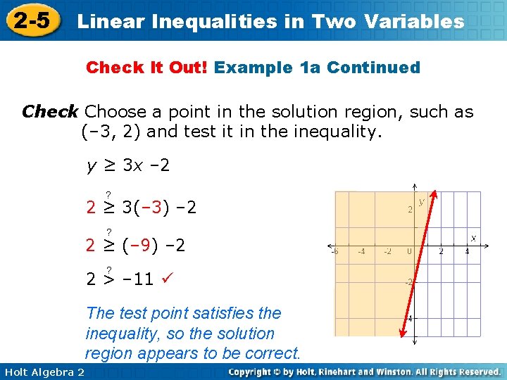 2 -5 Linear Inequalities in Two Variables Check It Out! Example 1 a Continued