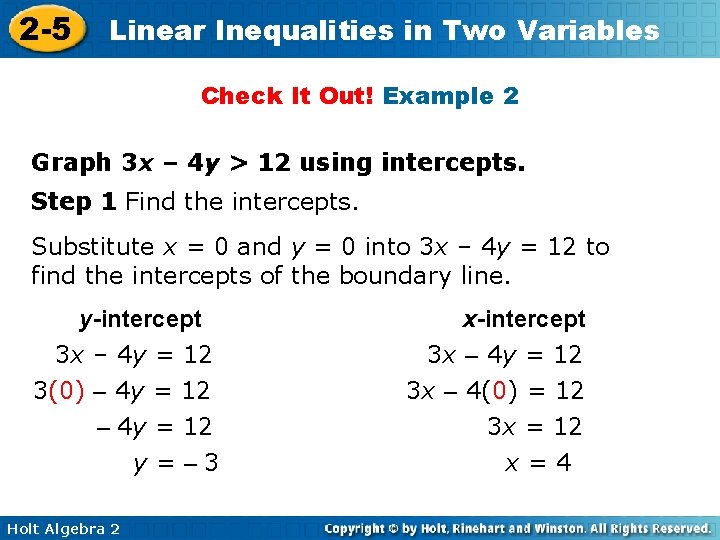 2 -5 Linear Inequalities in Two Variables Check It Out! Example 2 Graph 3