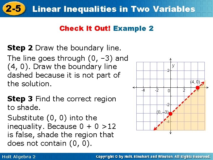 2 -5 Linear Inequalities in Two Variables Check It Out! Example 2 Step 2
