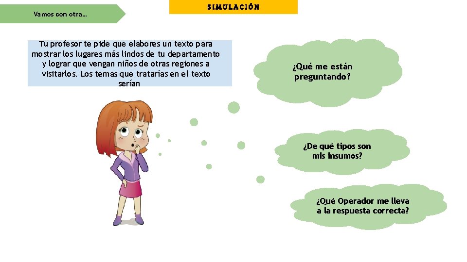 Vamos con otra… SIMULACIÓN Tu profesor te pide que elabores un texto para mostrar