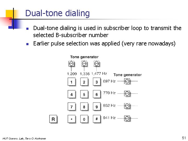 Dual-tone dialing n n Dual-tone dialing is used in subscriber loop to transmit the