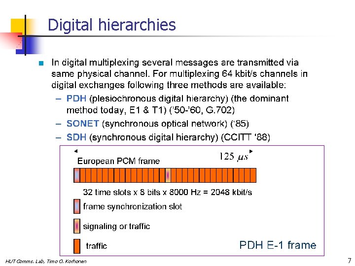 Digital hierarchies HUT Comms. Lab, Timo O. Korhonen 7 